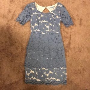 Blue Lace Short Sleeve Shift Dress